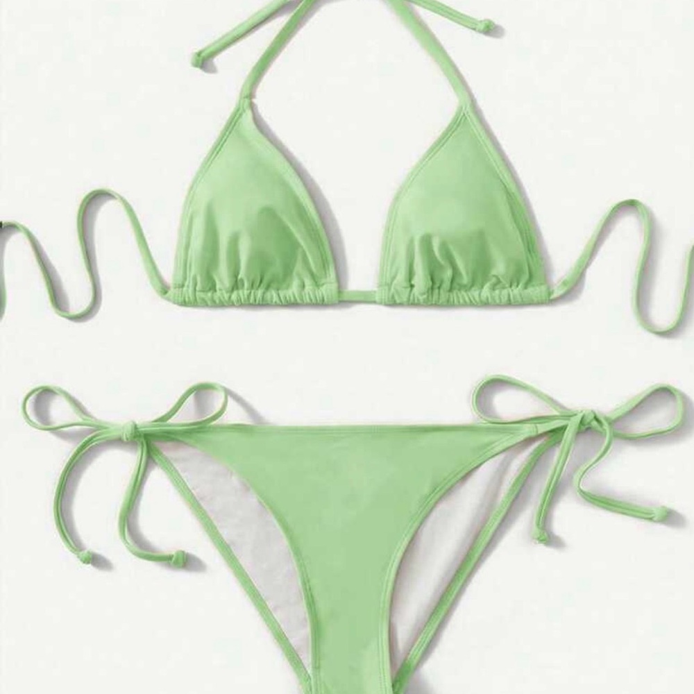 SHEIN Light Green Tie Side Triangle Bikini set size large fits medium